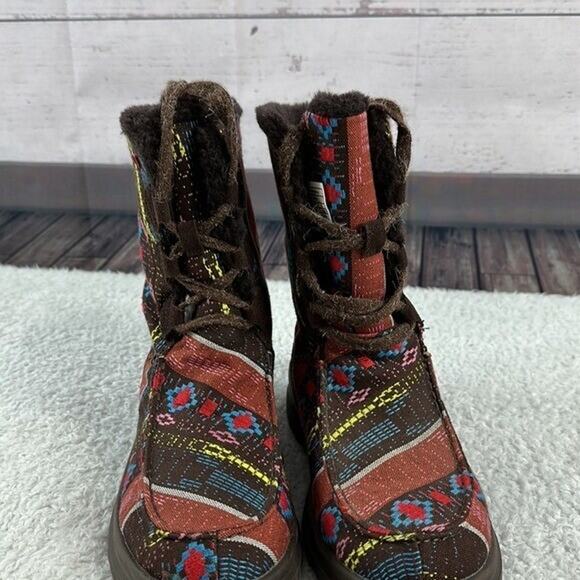 UGG Boots Womens 6 Red Brown Nordic Fair Isle Blanket Woven Fabric Faux Fur Lacy - Picture 10 of 13